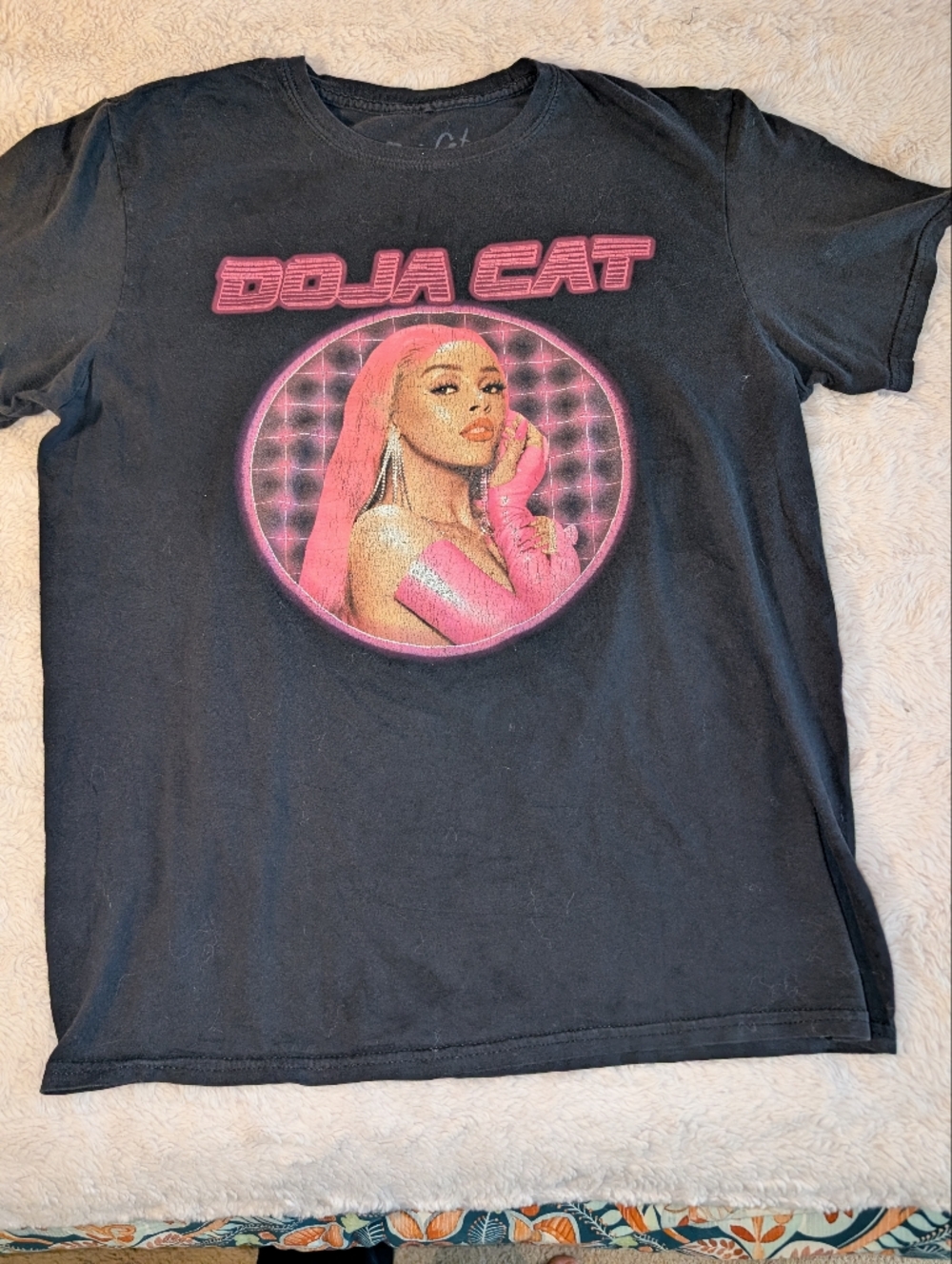 Doja Cat Black Graphic Tee‎ with Pink Neon Portrait L